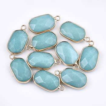 Natural White Jade Pendants, with Nickel Free Brass Findings, Hexagon, Dyed, Golden, 24~25x13~14x5~7mm, Hole: 2mm