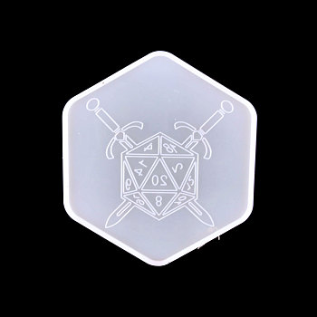 Hexagon Shape with Sword Pattern Dice Box Molds Food Grade Silicone Molds, for UV Resin, Epoxy Resin Jewelry Making, White, 97x107x3mm