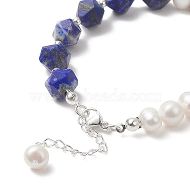 Pulsera con dije de corazón de lapislázuli natural con cadenas de perlas naturales para mujer(BJEW-TA00255-01)-5
