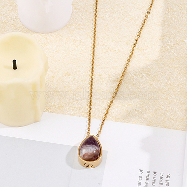 Natural Amethyst Teardrop Urn Ashes Pendant Necklace(NJEW-CA0003-09A)-4