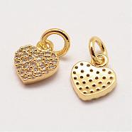 Brass Micro Pave Grade AAA Cubic Zirconia Charms, Long-Lasting Plated, Heart, Cadmium Free & Nickel Free & Lead Free, Real 18K Gold Plated, 9x8x1.5mm, Hole: 3mm(ZIRC-G090-16G-NR)