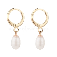 Natural Pearl Beads Drop Huggie Hoop Earrings for Women, Light Gold, Seashell Color, 25~26mm, Pin: 0.8mm(EJEW-JE04757-03)