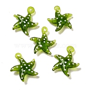 Handmade Lampwork Pendants, Bumpy, Starfish, Olive Drab, 35~38x31~32x8~9mm, Hole: 2~4mm(LAMP-G162-07G)