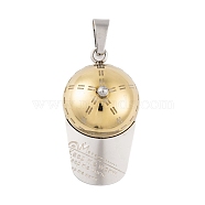 304 Stainless Steel Pendants, Hat Charm, Golden & Stainless Steel Color, 39x22x1.5mm, Hole: 8.5x4.5mm(STAS-K283-09G)