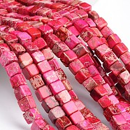Dyed Natural Imperial Jasper Cube Beads Strands, Cerise, 6x6x6mm, Hole: 1mm, about 60pcs/strand, 15.3 inch(G-M273-02-6mm)