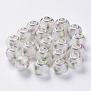 Handmade Lampwork European Beads, Large Hole Beads, with Silver Color Plated Brass Double Cores, Inner Flower Lampwork, Rondelle, Colorful, 14x11mm, Hole: 5mm(LAMP-S193-009E)