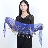 72 Coin Sequins Gauze Belly Dance Waist Belt, Golden, Dark Blue, 1400~1600mm(WGF3D8F-07)