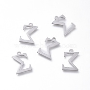 304 Stainless Steel Charms, Greek Alphabet, Stainless Steel Color, Letter.S, 14x10x1mm, Hole: 1.2mm(STAS-K215-21P)