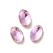 Glass Rhinestone Cabochons, Point Back & Back Plated, Faceted, Oval, Light Rose, 6x4x2mm(RGLA-P037-08A-D223)