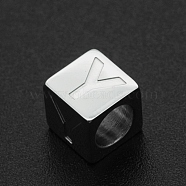 201 Stainless Steel European Beads, Large Hole Beads, Horizontal Hole, Cube, Stainless Steel Color, Letter.Y, 7x7x7mm, Hole: 5mm(STAS-N090-LA062-Y)