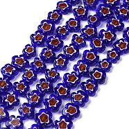 Handmade Millefiori Glass Bead Strands, Flower, Dark Blue, 10~12x2.6mm, Hole: 1mm, about 42pcs/strand, 15.75''(40cm)(LAMP-J035-10mm-50)