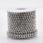 304 Stainless Steel Rhinestone Strass Chains, with Spool, Rhinestone Cup Chains, Crystal, Stainless Steel Color, 4mm, about 32.8 Feet(10m)/roll(CHS-R012-A-01)