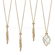 3Pcs Brass Braided Macrame Pouch Empty Stone Holder Necklace, Chain Mesh Pendant Necklace, Adjustable Metal Net Necklace, Golden, 17-1/4 inch(43.8cm), Pendant: 50mm long(NJEW-SZ0001-68G)