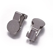 Stainless Steel Clip-on Earring Findings, with Round Flat Pad, Stainless Steel Color, 15.5x10x9mm(KK-F785-03P)