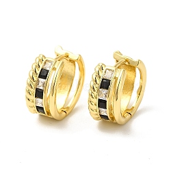 Black Cubic Zirconia Thick Hoop Earrings, Rack Plating Brass Jewelry for Women, Cadmium Free & Nickel Free & Lead Free, Real 18K Gold Plated, 17x18x9mm, Pin: 1mm(EJEW-E270-07G)
