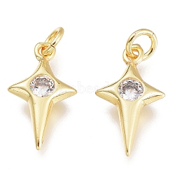 Brass Micro Pave Cubic Zirconia Charms, with Jump Ring, Stars, Golden, Clear, 13.5x7.5x2.5mm, Hole: 1.5mm, Jump rings: 3.5x0.8mm(KK-M206-29G-04)
