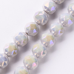 Electroplate Glass Beads Strands, AB Color Plated, Faceted Round, Light Grey, 10x9.5mm, Hole: 1.2mm, about 60pcs/strand, 21.65 inch~22.05 inch(55cm~56cm)(EGLA-T020-10-B05)
