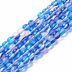 Synthetic Moonstone Beads Strands, Round, Dodger Blue, 6mm, Hole: 0.8mm, about 63pcs/strand, 14.57''~15.55''(37~39.5cm)(G-E573-02A-05)