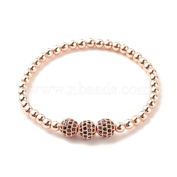 Synthetic Hematite Round Beaded Stretch Bracelet with Cubic Zirconia, Gemstone Jewelry for Women, Rose Gold, Inner Diameter: 2-1/4 inch(5.7cm)(BJEW-JB07798-04)
