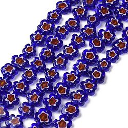 Handmade Millefiori Glass Bead Strands, Flower, Dark Blue, 10x2.6mm, Hole: 1mm, about 42pcs/strand, 15.75''(40cm)(LAMP-J035-10mm-50)