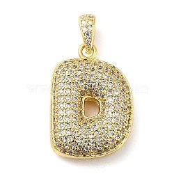 Brass Micro Pave Cubic Zirconia Pendants, Cadmium Free & Lead Free, Long-Lasting Plated, Real 18K Gold Plated, Letter D, 23x16x5.5mm, Hole: 4.5x3mm(KK-E061-03G-04)