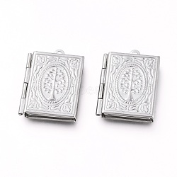 304 Stainless Steel Locket Pendants, Photo Frame Charms for Necklaces, Rectangle with Tree, Stainless Steel Color, Tray: 15x9.5mm, 26x19x5mm, Hole: 2mm(STAS-K192-11P)