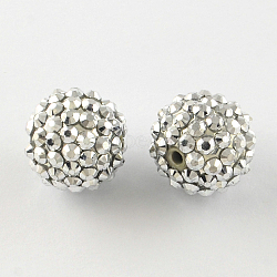 Resin Rhinestone Beads, with Acrylic Round Beads Inside, for Bubblegum Jewelry, Silver, 20x18mm, Hole: 2~2.5mm(RESI-S315-18x20-15)