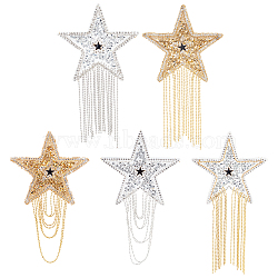 5Pcs 5 Style Glitter Enamel Hotfix Crystal Rhinestone, with Iron Ball Chains, Iron on Patches, Dress Shoes, Garment Decoration, Tassels, Star, Mixed Color, 1pc/style(DIY-FG0002-40)
