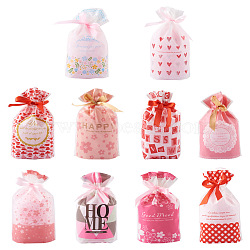 Magibeads 50Pcs 10 Style Plastic Baking Bags, Drawstring Bags, for Christmas Wedding Party Birthday Engagement Holiday Favor, Rectangle with Pattern, Mixed Patterns, 22.3x15.1cm, 5pcs/style(ABAG-MB0001-12)