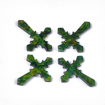 Cellulose Acetate(Resin) Pendants, Cross, Dark Green, 34.5x26.5x2.5mm, Hole: 1.4mm