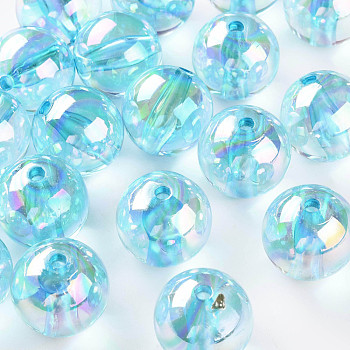 Transparent Acrylic Beads, AB Color Plated, Round, Pale Turquoise, 20x19mm, Hole: 3mm, about 111pcs/500g
