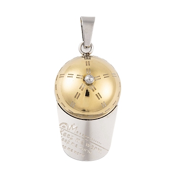 304 Stainless Steel Pendants, Hat Charm, Golden & Stainless Steel Color, 39x22x1.5mm, Hole: 8.5x4.5mm
