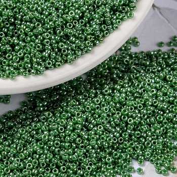 MIYUKI Round Rocailles Beads, Japanese Seed Beads, (RR431) Opaque Green Luster, 15/0, 1.5mm, Hole: 0.7mm, about 5555pcs/bottle, 10g/bottle