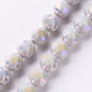 Electroplate Glass Beads Strands, AB Color Plated, Faceted Round, Light Grey, 10x9.5mm, Hole: 1.2mm, about 60pcs/strand, 21.65 inch~22.05 inch(55cm~56cm)
