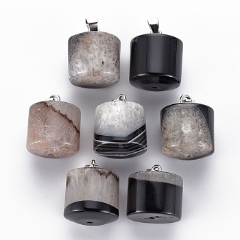 Natural Agate Pendants, with Platinum Iron Pinch Bail, with Half Drilled Hole, Column, 20~25x20mm, Hole: 7.5x4mm and 1.8mm