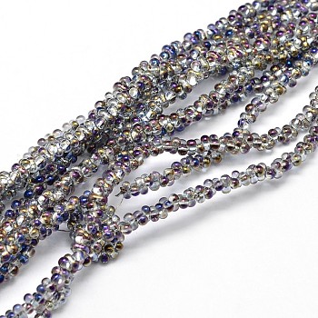 Half Rainbow Plated Bone Glass Bead Strands, Purple, 3x6mm, Hole: 1mm, about 180pcs/strand, 20 inch