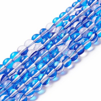 Synthetic Moonstone Beads Strands, Round, Dodger Blue, 6mm, Hole: 0.8mm, about 63pcs/strand, 14.57''~15.55''(37~39.5cm)