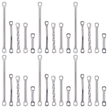 100Pcs 5 Styles 304 Stainless Steel Connector Charms, Arch & Twist & Bar, Mixed Shapes, Stainless Steel Color, 10~25x1.2~2x1~3mm, Hole: 1~1.2mm, 20pcs/style