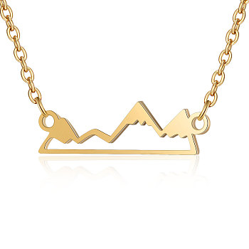 201 Stainless Steel Pendant Necklaces, with Cable Chains, Mountain, Golden, 17.1 inch(43.5cm), 1.5mm, Mountain: 20.5x6x1mm