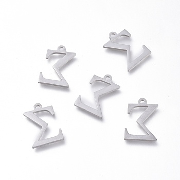 304 Stainless Steel Charms, Greek Alphabet, Stainless Steel Color, Letter.S, 14x10x1mm, Hole: 1.2mm