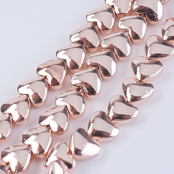 Electroplate Non-magnetic Synthetic Hematite Beads Strands, Grade AA, Heart, Rose Gold Plated, 5x6x3mm, Hole: 0.5mm, about 82pcs/strand, 15.5 inch(39.5cm)