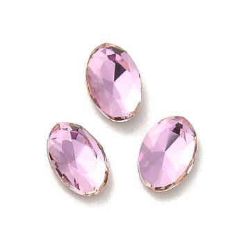 Glass Rhinestone Cabochons, Point Back & Back Plated, Faceted, Oval, Light Rose, 6x4x2mm