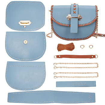 DIY Women's Crossbody Bag Kits, Sew on Horseshoe Shaped Handbag wih Magnetic Clasp, Steel Blue, 1.95~49x1.8~20.2x0.3~1.7cm