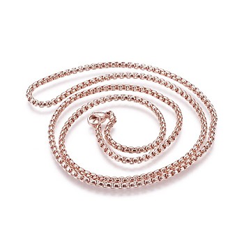 304 Stainless Steel Box Chain Necklaces, Rose Gold, 23.62 inch(60cm), 2.5mm