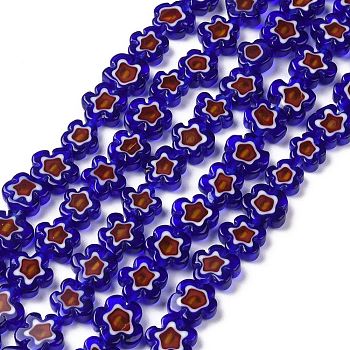 Handmade Millefiori Glass Bead Strands, Flower, Dark Blue, 10~12x2.6mm, Hole: 1mm, about 42pcs/strand, 15.75''(40cm)