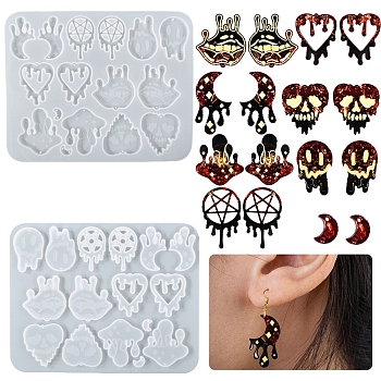 DIY Halloween Theme Pendant Silicone Molds, Resin Casting Molds, for UV Resin & Epoxy Resin Jewelry Making, Melting Stuffs, White, 190x235x5mm, Hole: 1.7mm, Inner Diameter: 13~58x6~52mm