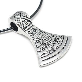 Alloy Pendant Necklaces, with Waxed Cord and Iron Chain Extender, Double-sided Axe Charm, Antique Silver, 17.3 inch(44cm)