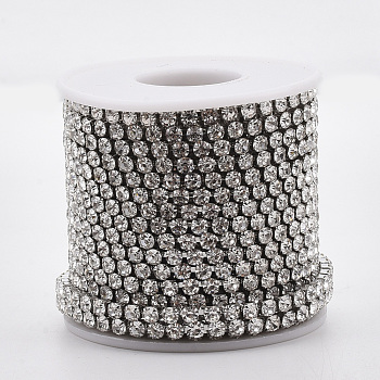 304 Stainless Steel Rhinestone Strass Chains, with Spool, Rhinestone Cup Chains, Crystal, Stainless Steel Color, 4mm, about 32.8 Feet(10m)/roll