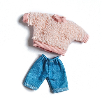 Cellucotton Doll Clothes, 12~16cm BJD Doll Girl Outfit, Hoodie & Trouser for Winter, Pink, Packing: 250x160mm