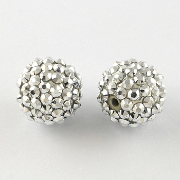 Resin Rhinestone Beads, with Acrylic Round Beads Inside, for Bubblegum Jewelry, Silver, 20x18mm, Hole: 2~2.5mm